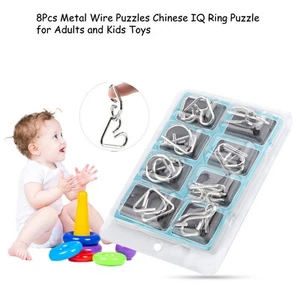8Pcs Metal Wire Puzzles Chinese IQ Ring Puzzle For Adults And Kids Toys(B Versi - Picture 1 of 10