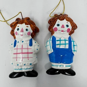 Vintage Raggedy Ann und Raggedy Andy Weihnachtsschmuck Handarbeit in Japan Keramik - Bild 1 von 11