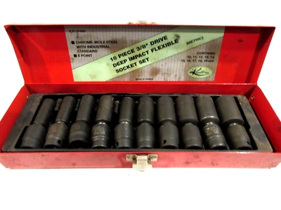K Tool International 10pc 3/8dr Metric Deep Well Impact Flexible Socket Set - Image 1 of 4