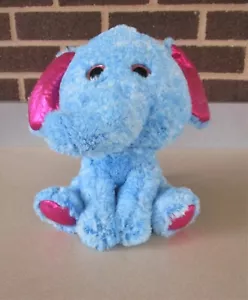 Hugfun Elephant10" Plush Sky Blue/White Mix- Pink Glitter Eyes Pink Shimmer Ears - Picture 1 of 5