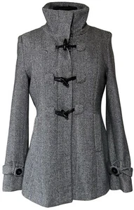 Coffeeshop Brand Gray Peacoat Chevron Print Poly Wool Blend Junior Size S (READ) - Picture 1 of 21