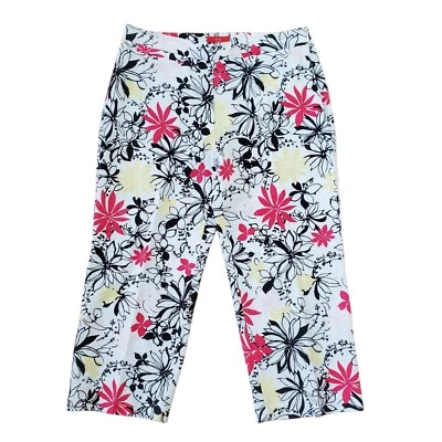 Oscar de la Renta Mujer Capris Talla 8 Blanco Negro Rosa Amarillo Pantalón Corto Cremallera Foto 1 de 4