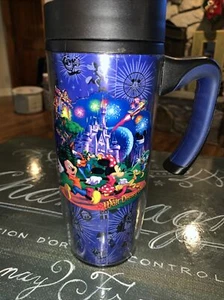 Walt Disney World Disney Parks Blue Tumbler Travel Mug with Mickey Minnie GUC - Picture 1 of 2