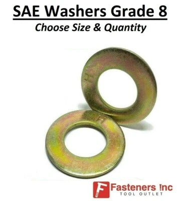 SAE Flat Washers Thru-Hardened Grade 8 Yellow Zinc (Choose Size & Qty) - Image 1 of 3