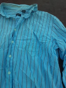 IZOD long Sleeve blue striped Cotton button up shirt tuck or untuck sz XL - Picture 1 of 6