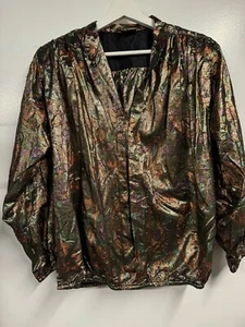 Vintage 80's POGIA By D. Polimeni Iridescent Metallic lamé Blouse Top 12 - Picture 1 of 6