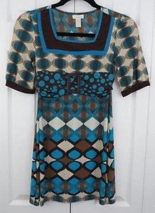 Limited Too Retro Girls Size 10 Top or Dress- Brown Teal Geo Design No Wrinkle - Picture 1 of 5