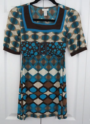 Top o vestido Limited Too Retro para niñas talla 10 - marrón verde azulado diseño geográfico sin arrugas Foto 1 de 4