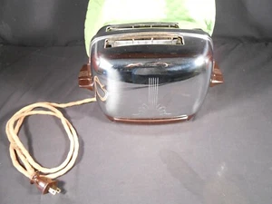 Vintage Kenmore Sears 307-6331 Art Deco Chrome & Brown Bakelite Toaster. Works! - Picture 1 of 6