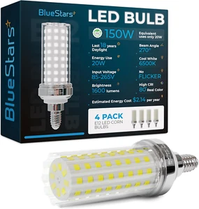 4 Packs E12 20W LED Corn Light Bulbs [4.5In], Candelabra Base 150W Equivalent 65 - Picture 1 of 12