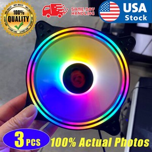 3-Pack Black Frame 120mm ARGB LED PC Computer Case Cooling Fan Quiet Colorful