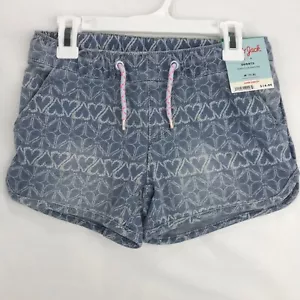 Cat & Jack Mädchen Größe mittlere Strickshorts Denim blau Herzen Blumen elastische Taille - Bild 1 von 3