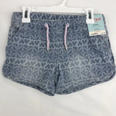 Cat & Jack Girls Size Medium Knit Shorts Denim Blue Hearts Flowers Elastic Waist - Image 1 of 3