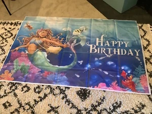 New Mermaid Background 5x3 Banner Little Mermaid Happy Birthday Party Disney - Picture 1 of 1
