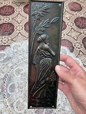 Antique Embossed Art Nouveau Metal Door Finger Plate/Lady with Flowers