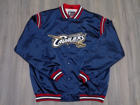 Vintage NBA UNK Cleveland Cavaliers Button Up Satin Bomber Jacket VTG Men's XL Cover
