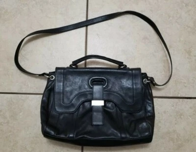 BOTKIER Black Leather Shoulder Bag Purse Satchel Magnetic Closure Handcr Luxury  - Image 1 of 4