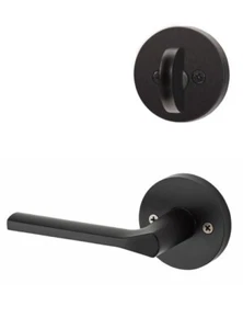 Kwikset 966Single Cylinder Interior Trim Lisbon Lever W/ Round Rose Matte Black - Picture 1 of 8