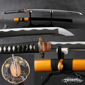 Handgefertigtes T10 Kohlenstoffstahl Full Tang scharfes japanisches Katana Schwert orange Scheide - Bild 1 von 10