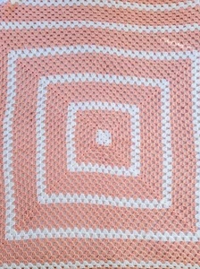 Light Orange / Peach and White Crochet Repeat Square 64" x 64" Throw Blanket - Picture 1 of 7