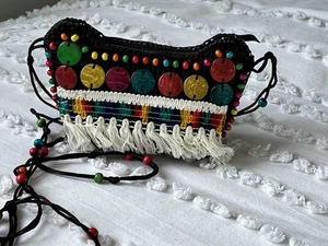 BOHO Hippie Beaded Micro Mini Bag, Great For A Festival Multi Colorful Beads AU - Picture 1 of 21
