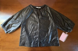 NEW TAGS Avec Les Filles Faux Leather Top Blouse Jacket Sz M Medium Black CUTE! - Picture 1 of 11