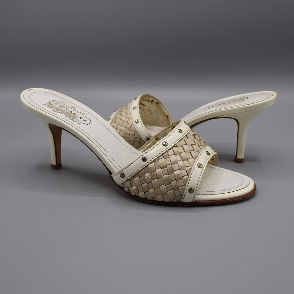 Coach Patent Leather Raffia Kitten Mules Womens 7B White Classic Old Money - Image 1 of 4