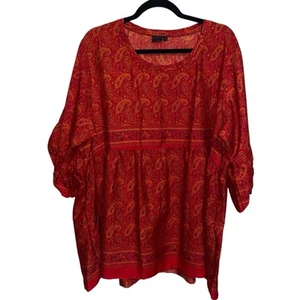 Top donna Aller Simplement taglie forti 2x blusa tunica boho rosso tasche paisley - Foto 1 di 12
