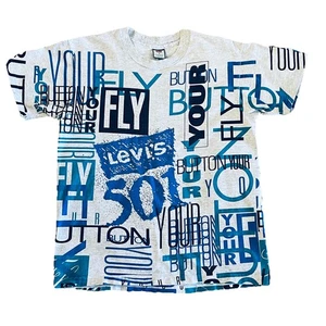 Vintage 90s Levi’s Men's Button Your Fly All Over Print T-Shirt M USA Made Retro - Picture 1 of 11