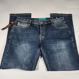 New Rock & Roll Denim Mens Revolver Medium Wash Slim Straight Boot Stretch Jeans - Picture 1 of 13