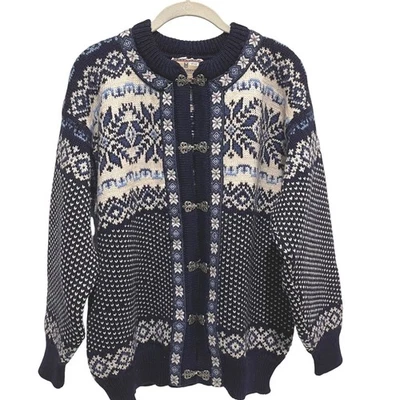 Dale of Norway Classic Cardigan Sweater Wool Nordic Knit Blue White M - Image 1 of 4