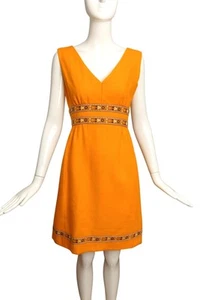 TEAL TRAINA - 60er Jahre orange Leinenkleid, Größe 6 - Bild 1 von 6