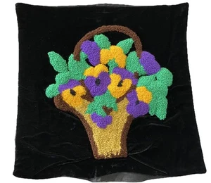 Vintage Lochnadel Kissenbezug vorne, Blumenkorb 16"x16" Boho Oma Landhaus - Bild 1 von 5