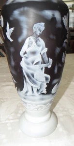 Faux Carved Marble Translucent 14 inch Vase - Butterflies Leda Swan - Picture 1 of 12