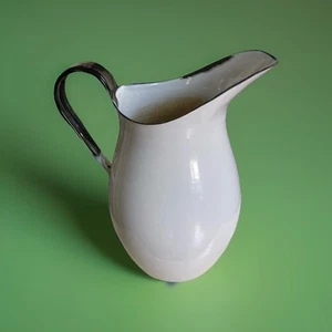 Vintage KER Schweden Emaillegeschirr Wasser Milch weiß Krug blauer Rand Griff 11 Zoll - Bild 1 von 21