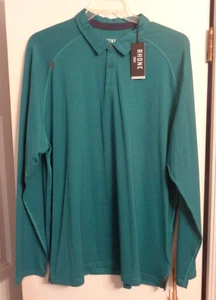 Rhone Delta Pique Long Sleeve Polo Shirt Mens XXL Deep Teal Goldfusion Camp - Picture 1 of 2