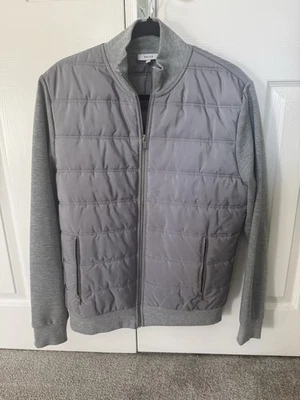Reiss Freddie Hybrid Quilt and Knit Zip-Through Jacket Grey Size Large - Image 1 of 4