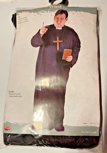 Black Costume Priest Cassock with Attached Collar one size fits most - Picture 1 of 2