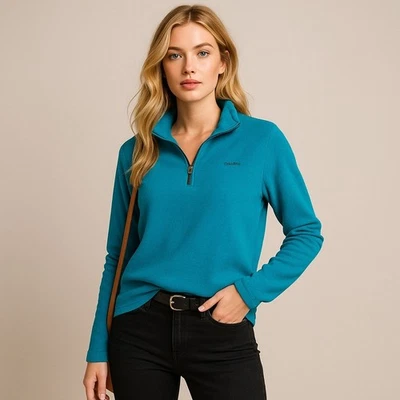 Calvin Klein Womens Pullover 1/4 Zip Long Sleeve Top Teal Blue Medium - Image 1 of 4