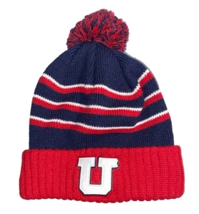 Utah “U” Beanie Toque Winter Ski Hat Adult Red White & Blue Acrylic Pom VGUC - Picture 1 of 5