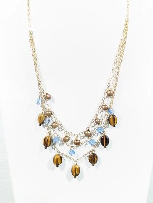 Collar boho 18 pulgadas con dije en capas de vidrio azul piedra ojo de tigre Lia Sophia Foto 1 de 4