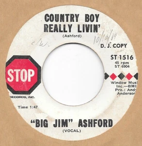BIG JIM ASHFORD Country Boy Really Livin' on Stop PROMO country bop 45 HEAR - Picture 1 of 2