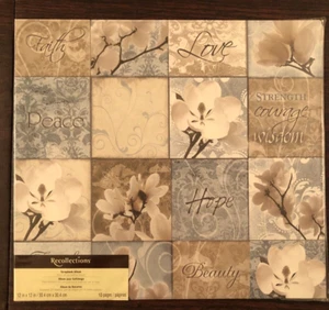 Recollections 12x12 Scrapbook Album FAITH LOVE PEACE HOPE Flowers Tan/Blue - Picture 1 of 4