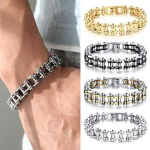 Pulsera De Cadena Para Hombre Brazaletes De Acero Inoxidable Estilo De Bicicleta - Picture 1 of 29
