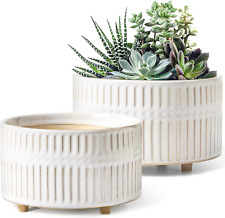 LE TAUCI Succulent Pots, 6.5+8 Inch Ceramic Indoor Plant Pot with Drainage Hole,
