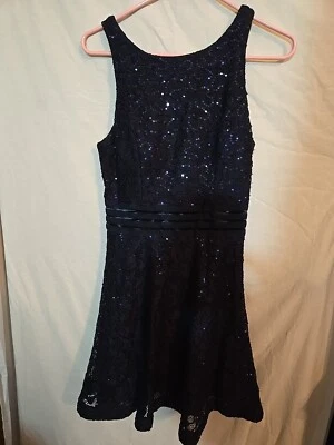Speechless Navy Blue Lined Lace Sequins Stretchy Party Dance Dress Size Jr. 9 - Image 1 of 4