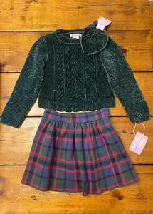 New TOMMY BAHAMA 3 Pc Set Plaid Skirt Sweater Headband XS/4 Green Outfit - Picture 1 of 1