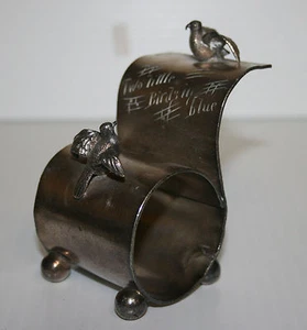 Victorian BIRDS SCROLL Silver Plated Napkin Ring Two Small James W Tufts #1668 - Picture 1 of 4