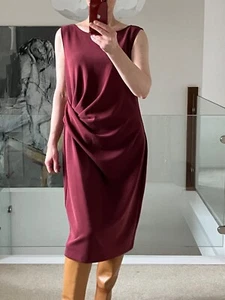 DKNY Ruched Front Soft Jersey Dress In Dark Burgundy Maroon Size L - Picture 1 of 24