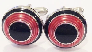 NOVEDAD ROSA NEGRO REDONDO OBJETIVO ELEGANTE HOMBRE PUÑOS DE VESTIR ESLABONES (#1064) - Imagen 1 de 1